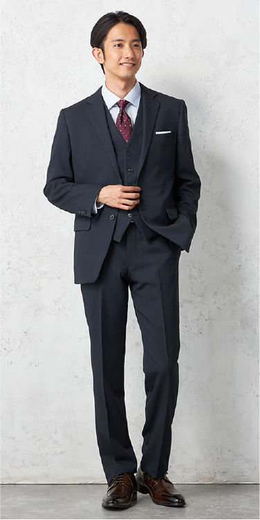 スリーピーススーツ ２つボタン ネイビー