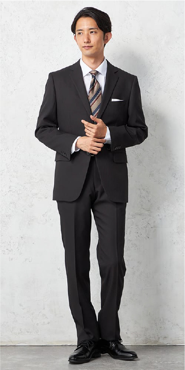 上下セットアップスーツ ２つボタン シャドウストライプ ブラック