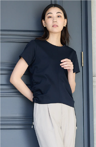 キャリーマンストレッチテーパードパンツ シルケットポンチフロントVデザインTシャツ