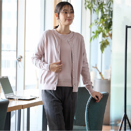 抗ピルクルーネックカーディガン 抗ピルクルーネックニット