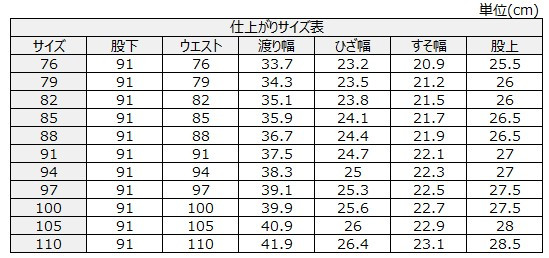 サイズチャート