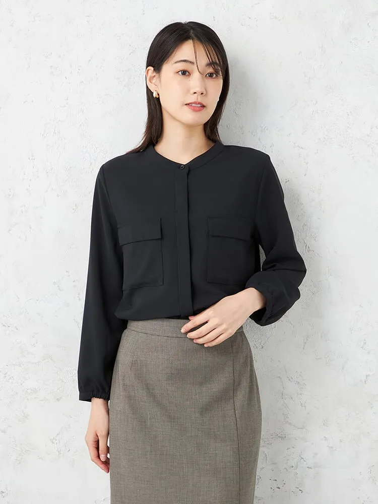 【INDIVI】ポケットブラウス無地ウォッシャブル秋冬【レディース】
