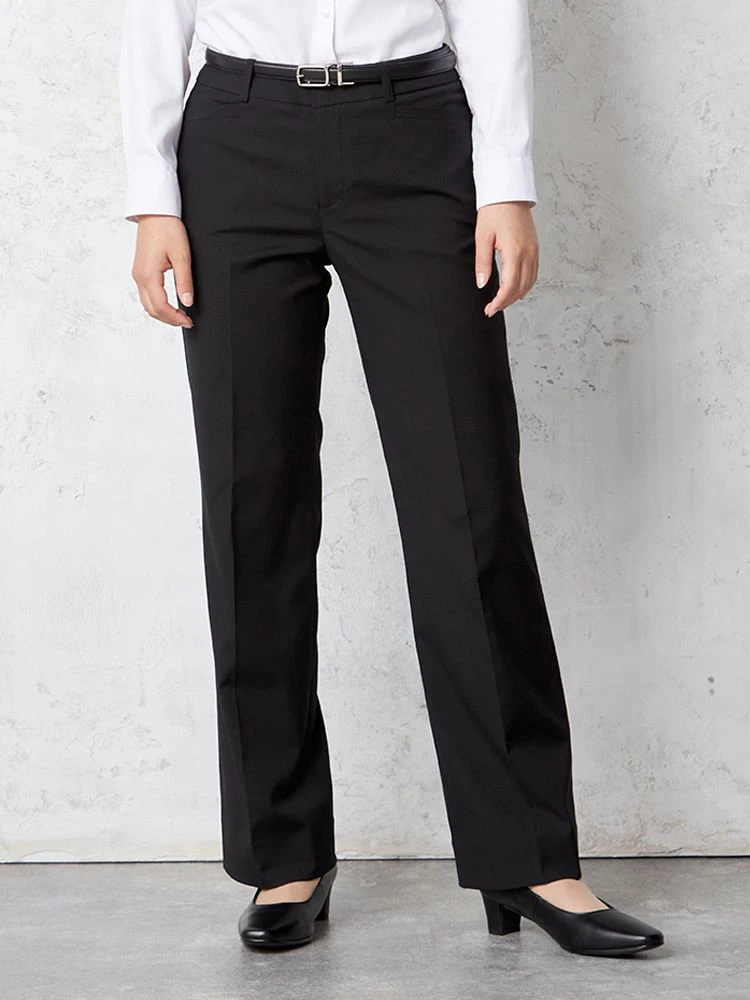 【ウォッシャブル】レディースストレートパンツ黒無地RENU生地使用SOFFICE通年【レディース】