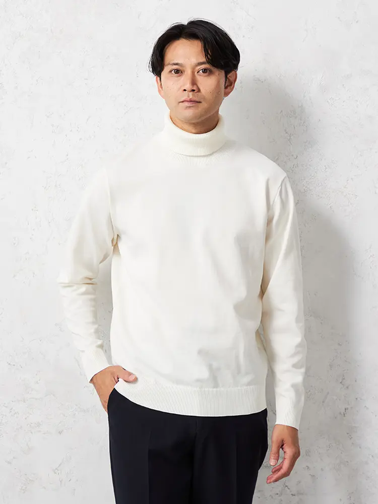 【TOKYORUN】14G天竺タートルネックニットカジュアルインナー長袖ウォッシャブル抗ピリング吸汗速乾秋冬