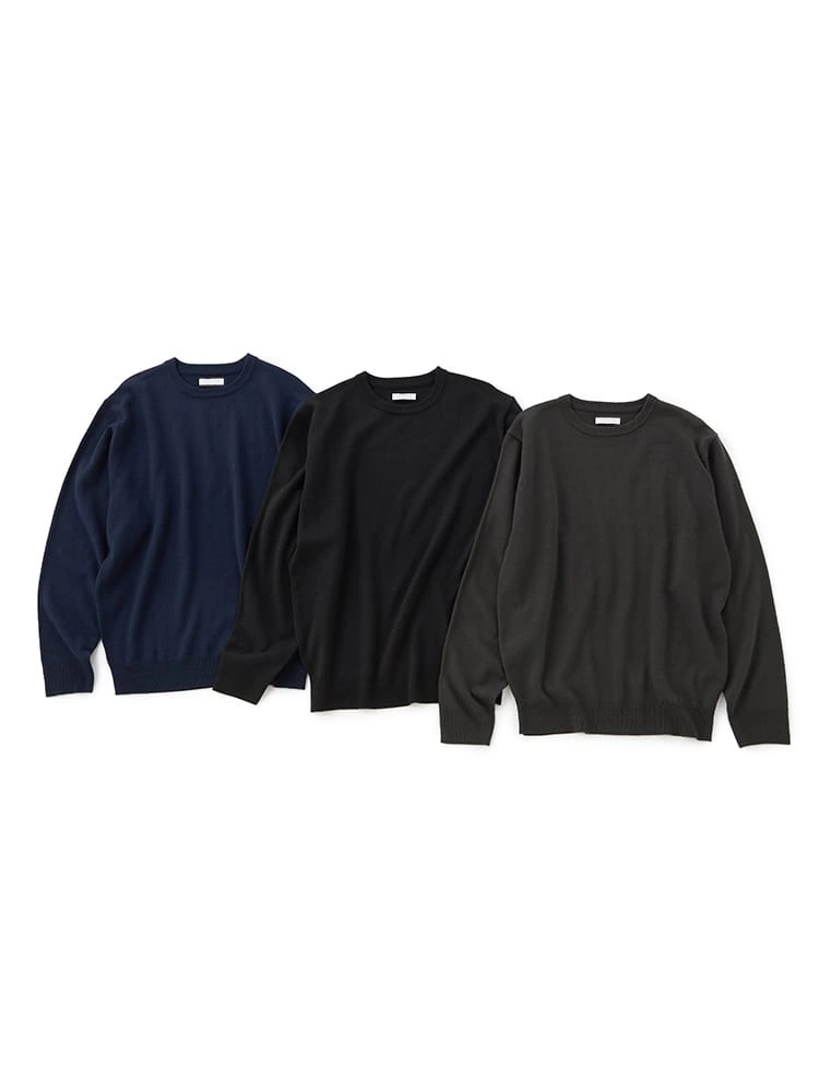 【3点/おまとめセット】クルーネックベーシックニットAセット（ブラック＆グレー＆ネイビー）