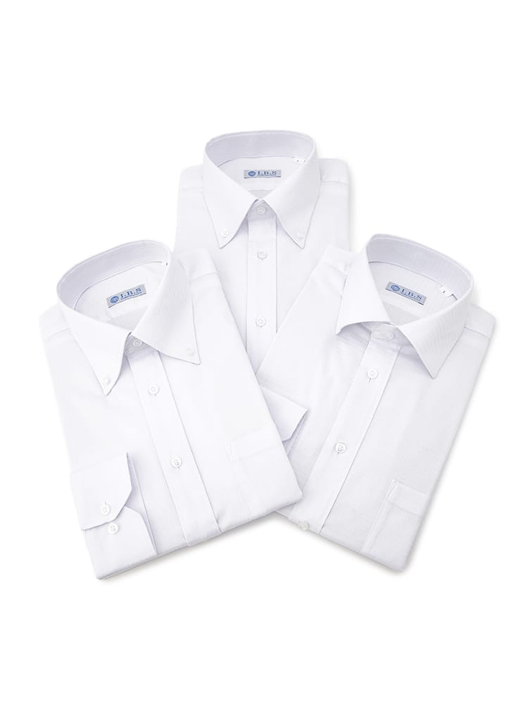 【3点/SmartPick！】長袖ワイシャツホワイトベーシックデザインAセット（セミワイド1枚ボタンダウン2枚）