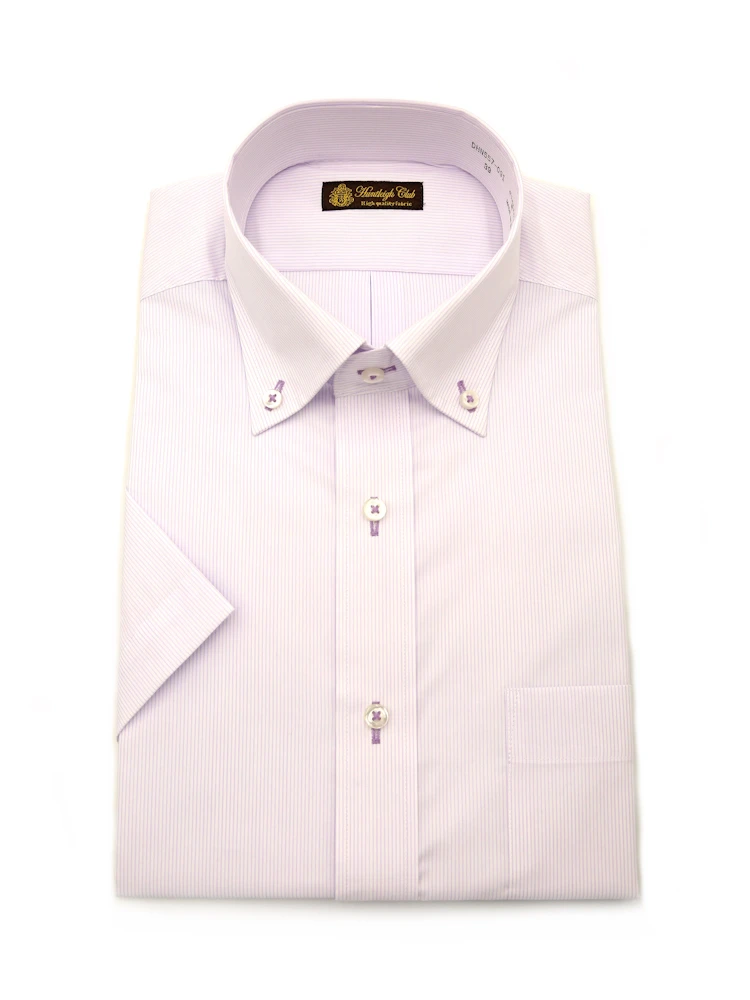 【形態安定】半袖ワイシャツボタンダウンストライプ格子ハントレークラブ春夏