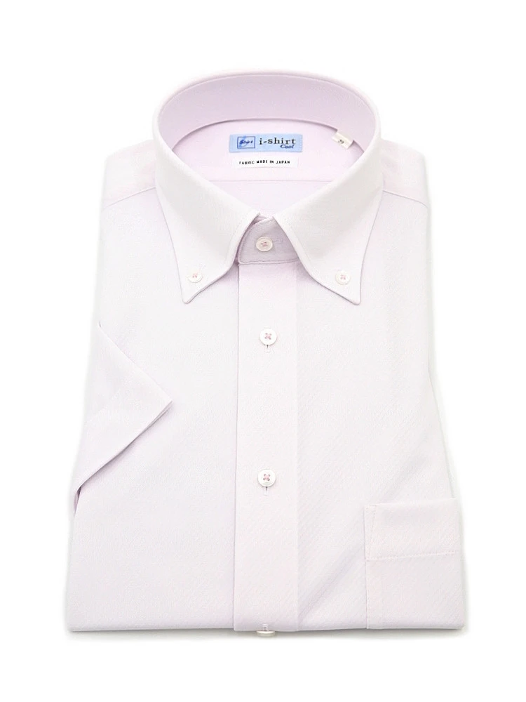 【完全ノーアイロン】半袖アイシャツボタンダウン【バイオセンサークール生地使用】高通気冷感ツイル織柄無地ワイシャツi-shirt春夏