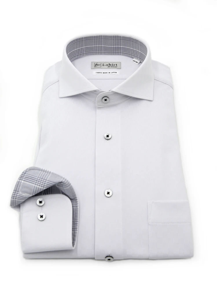 【完全ノーアイロン】長袖アイシャツカッタウェイストレッチ防汚加工織柄無地ワイシャツi-shirt通年