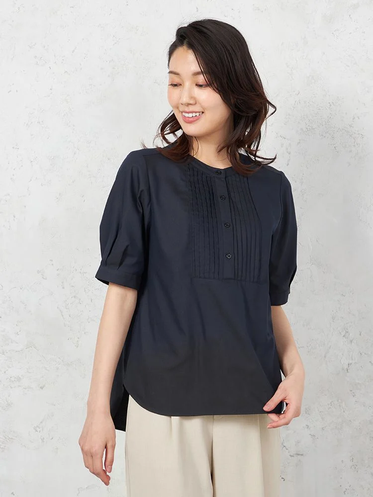 【UVカット】半袖ピンタックブラウス遮熱透け防止形態安定無地SOFFICE春夏【レディース】
