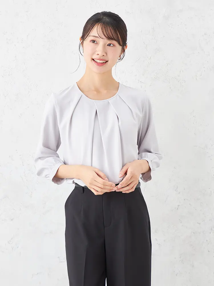 【SOFFICE】ランダムタックブラウスニットカットソー通年