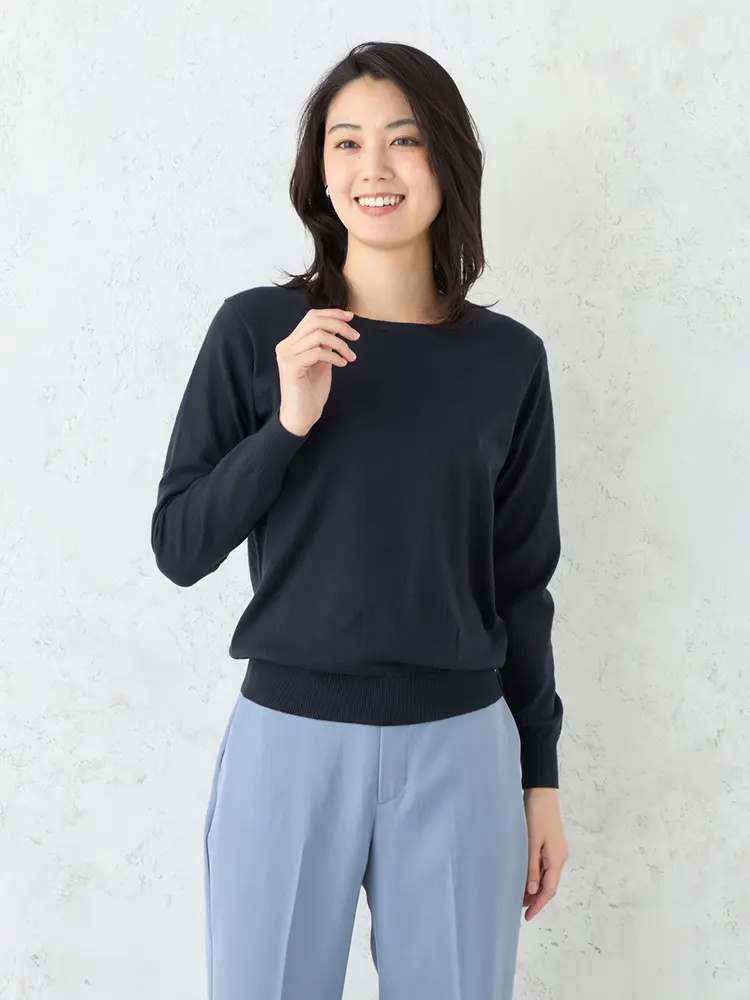 【SOFFICE】抗ピルクルーネックニットカットソーウォッシャブル放電抗ピリング秋冬