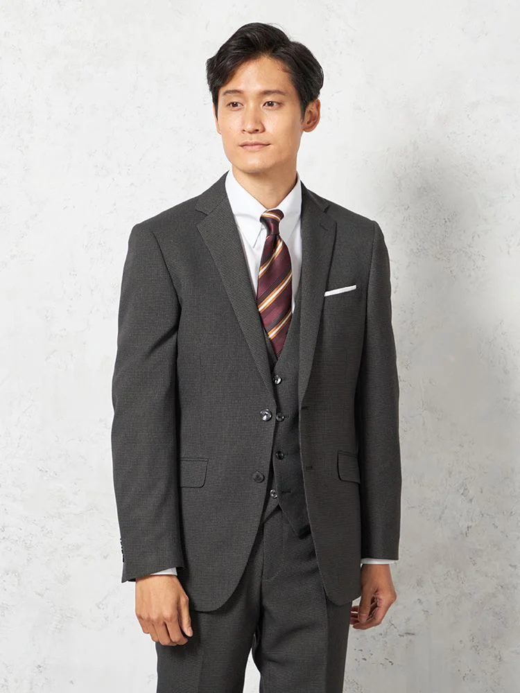 【上下ウォッシャブル】スリーピーススーツ2つボタンウールライク千鳥格子nero秋冬