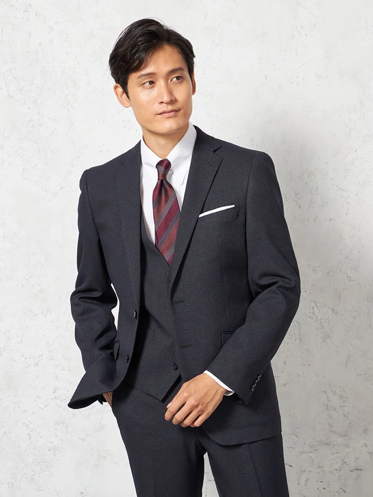 【上下ウォッシャブル】スリーピーススーツ2つボタンウールライク千鳥格子nero秋冬