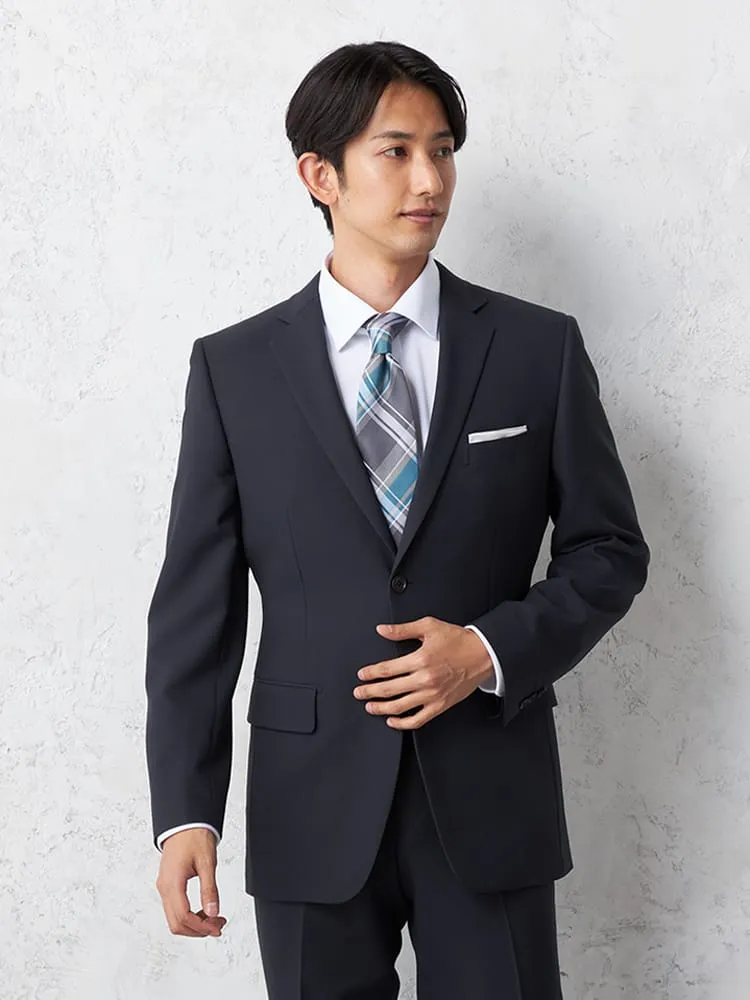 【即納】スーツ2つボタン【WEB限定】上下ウォッシャブルＭ.グレー織柄無地3シーズン対応