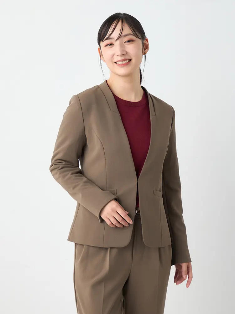 【即納】【パンツスーツ上下セット】ハイストレッチカラーレスジャケットパンツセット【WEB限定】秋冬【レディース】