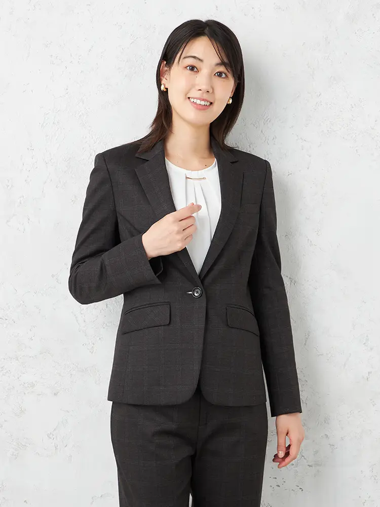 【i-suit-アイスーツ-】プリントニット1つボタンジャケットビジネスチェック柄物ストレッチ上下ウォッシャブル秋冬