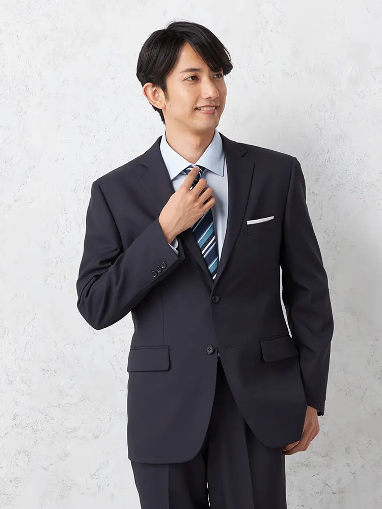 【上下ウォッシャブル】スーツ2つボタンヘリンボーンノータック通年【フュージョンクラブ】