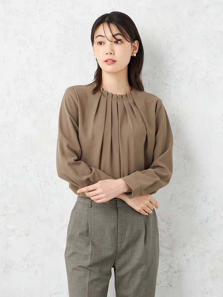 【INDIVI】タックブラウス無地ウォッシャブル秋冬【レディース】