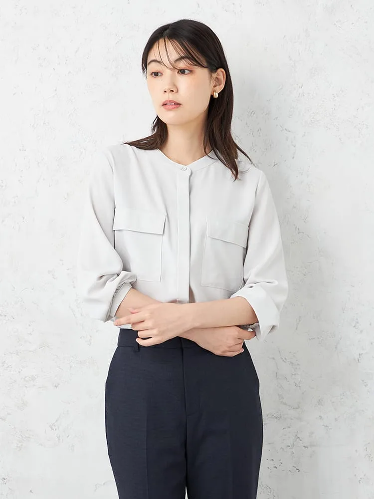 【INDIVI】ポケットブラウス無地ウォッシャブル秋冬【レディース】