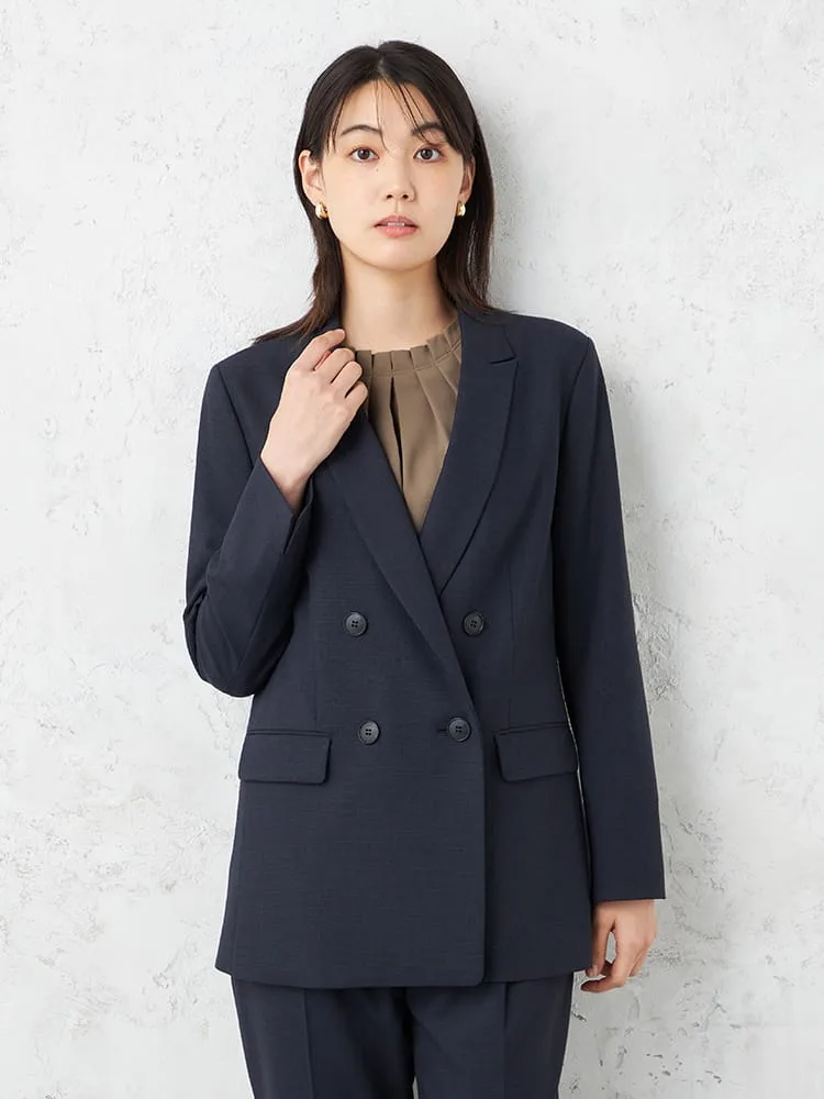 【INDIVI】キャリーマンウール混ダブルジャケットチェックウォッシャブル秋冬【レディース】