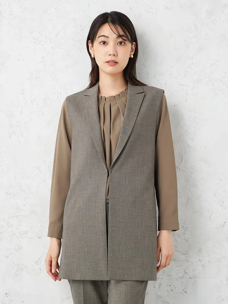 【INDIVI】キャリーマンウール混ジレチェックウォッシャブル秋冬【レディース】