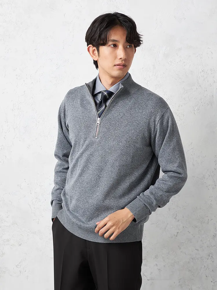 【TOKYORUN】12G天竺ハーフジップニットカジュアルインナーウォッシャブル抗ピリング秋冬