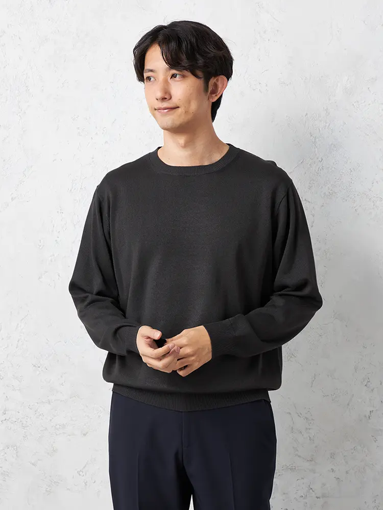 【TOKYORUN】12G天竺クルーネックニットカジュアルインナー長袖ウォッシャブル抗ピリング秋冬