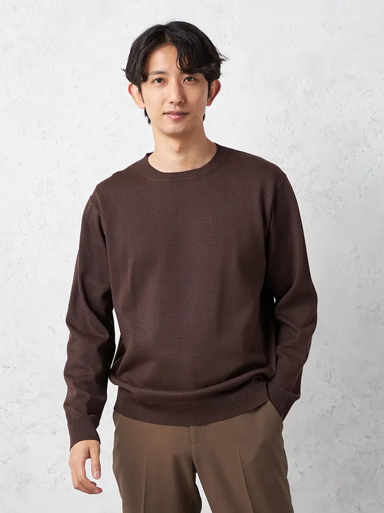 【TOKYORUN】12G天竺クルーネックニットカジュアルインナー長袖ウォッシャブル抗ピリング秋冬