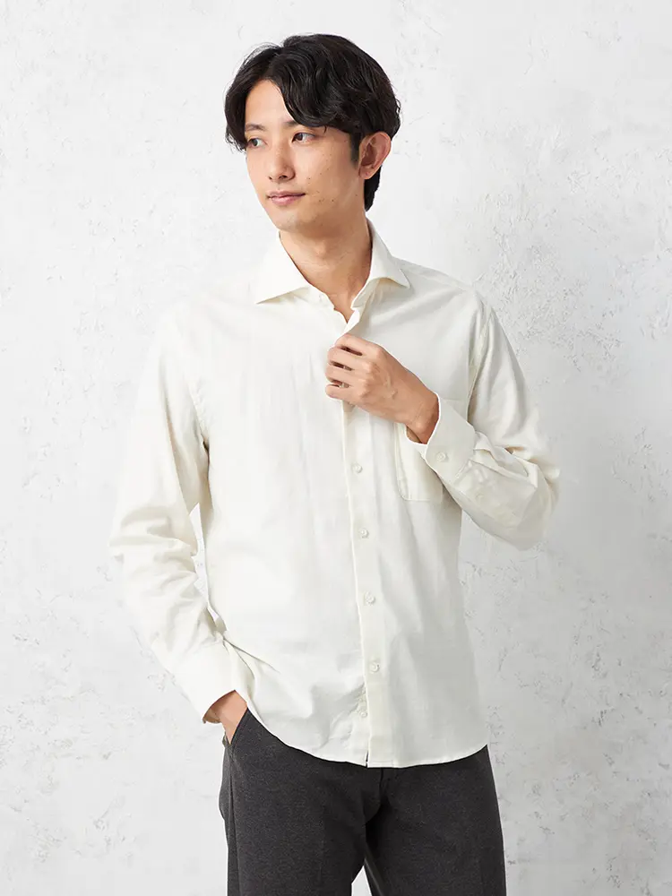 【RUCKENBACCHAR】へリンボンホリゾンタルカラービジカジシャツ長袖Ｙシャツ通年