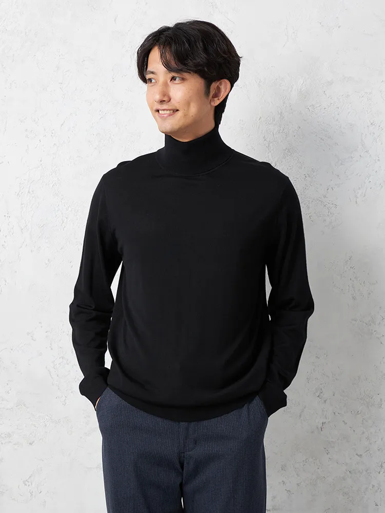 【リッケンバッカーブラック】梳毛タートルネックセーターカジュアルインナーニット長袖保温秋冬