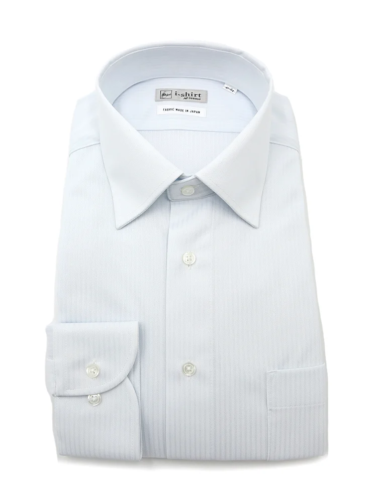 【完全ノーアイロン】長袖アイシャツセミワイドカラーシャドウストライプ柄ワイシャツi-shirt通年