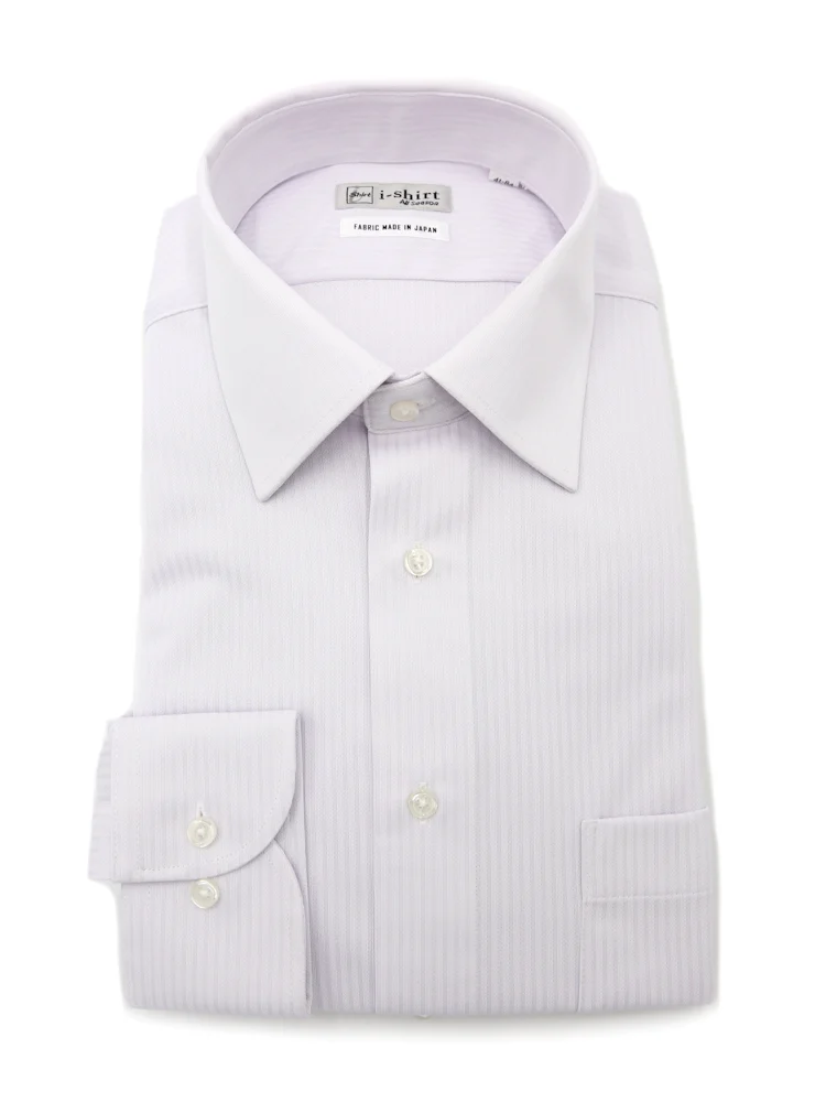 【完全ノーアイロン】長袖アイシャツセミワイドカラーシャドウストライプ柄ワイシャツi-shirt通年