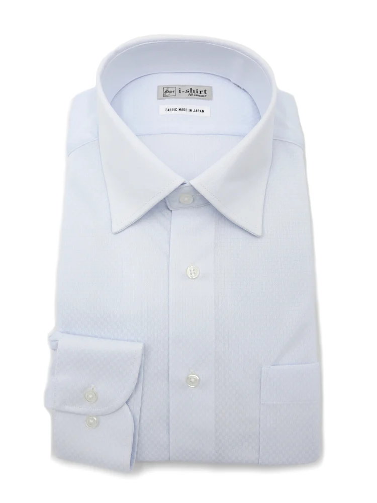 【完全ノーアイロン】長袖アイシャツセミワイドカラースクエア柄ワイシャツi-shirt通年