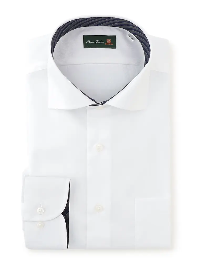 【リッケンバッカー】綿100％ネビロン加工ホワイトドビーＹシャツ長袖ワイド織柄無地抗菌加工防臭加工ストレッチ形態安定通年