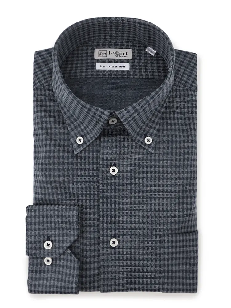 【アイシャツ】長袖Ｙシャツボタンダウンチェック吸汗速乾ストレッチ形態安定通年