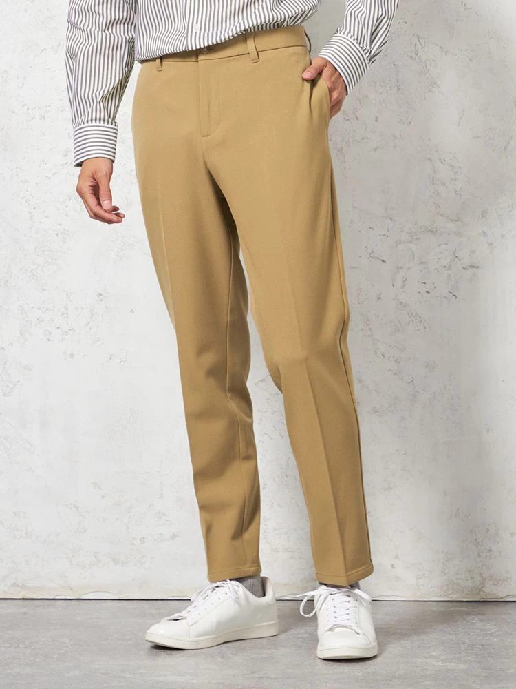 【ウォッシャブル】裏起毛スリムシルエットストレッチノータック無地カジュアルパンツWALKPLUS秋冬