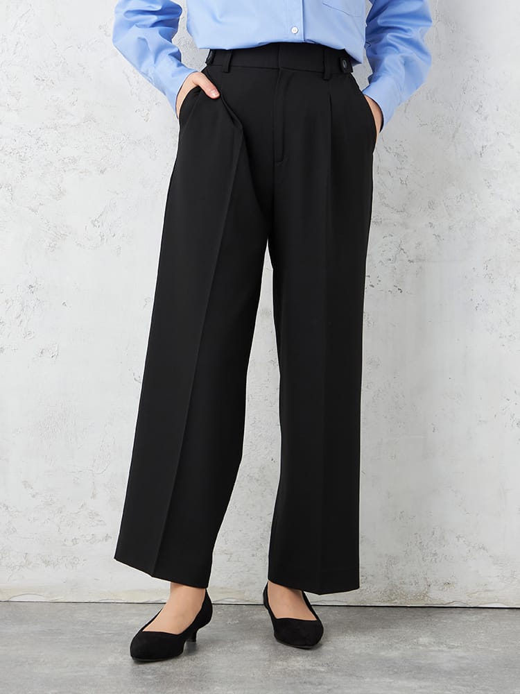 【WALKPLUS】T/Rトロサイドタブワイドパンツウォッシャブル通年