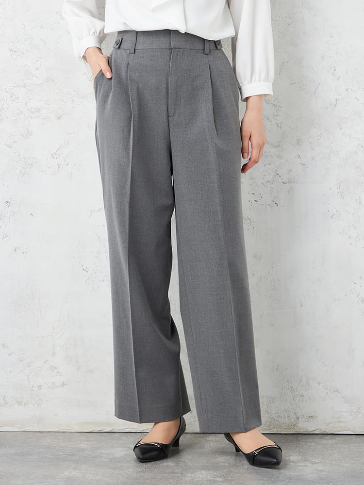 【WALKPLUS】T/Rトロサイドタブワイドパンツウォッシャブル通年