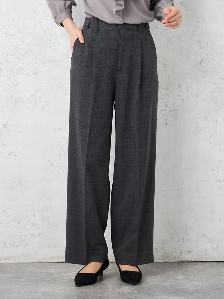 【WALKPLUS】T/Rトロサイドタブワイドパンツウォッシャブル通年