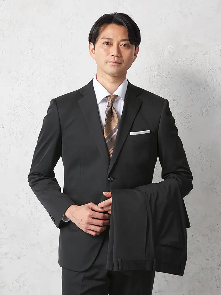 【タニタ】ニットスーツ２つボタン２パンツストライプノータック上下ウォッシャブル春夏