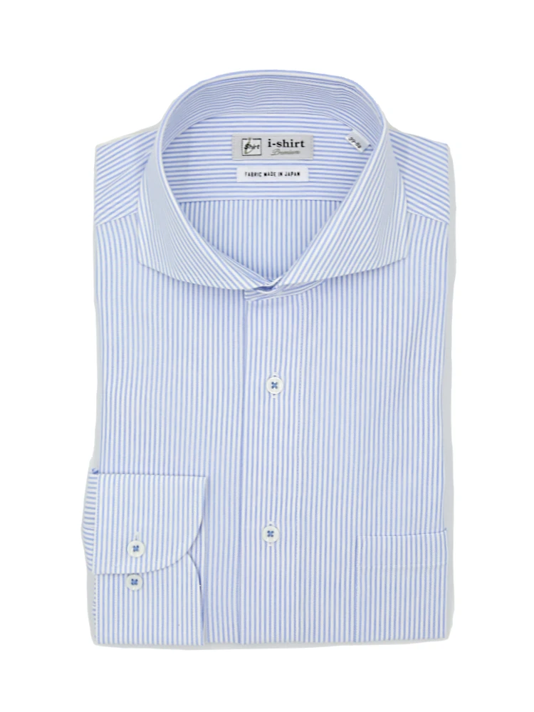 【ハイブリッドアイシャツ】長袖ワイシャツカッタウェイ綿混素材形態安定ストライプ通年