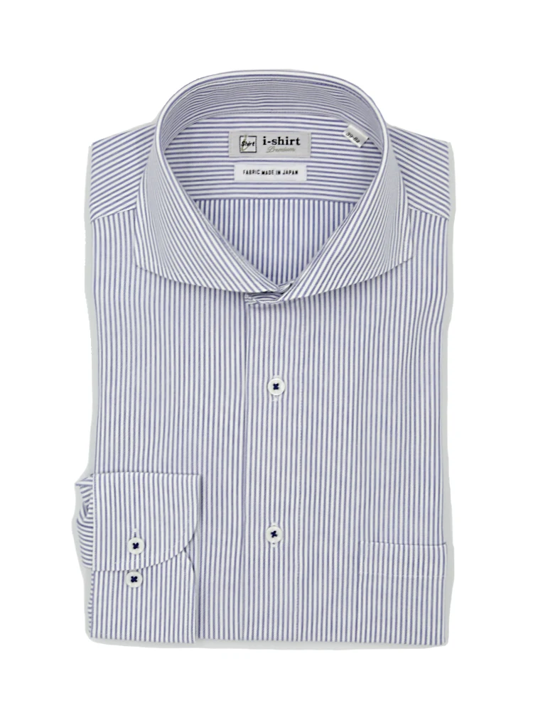 【ハイブリッドアイシャツ】長袖ワイシャツカッタウェイ綿混素材形態安定ストライプ通年