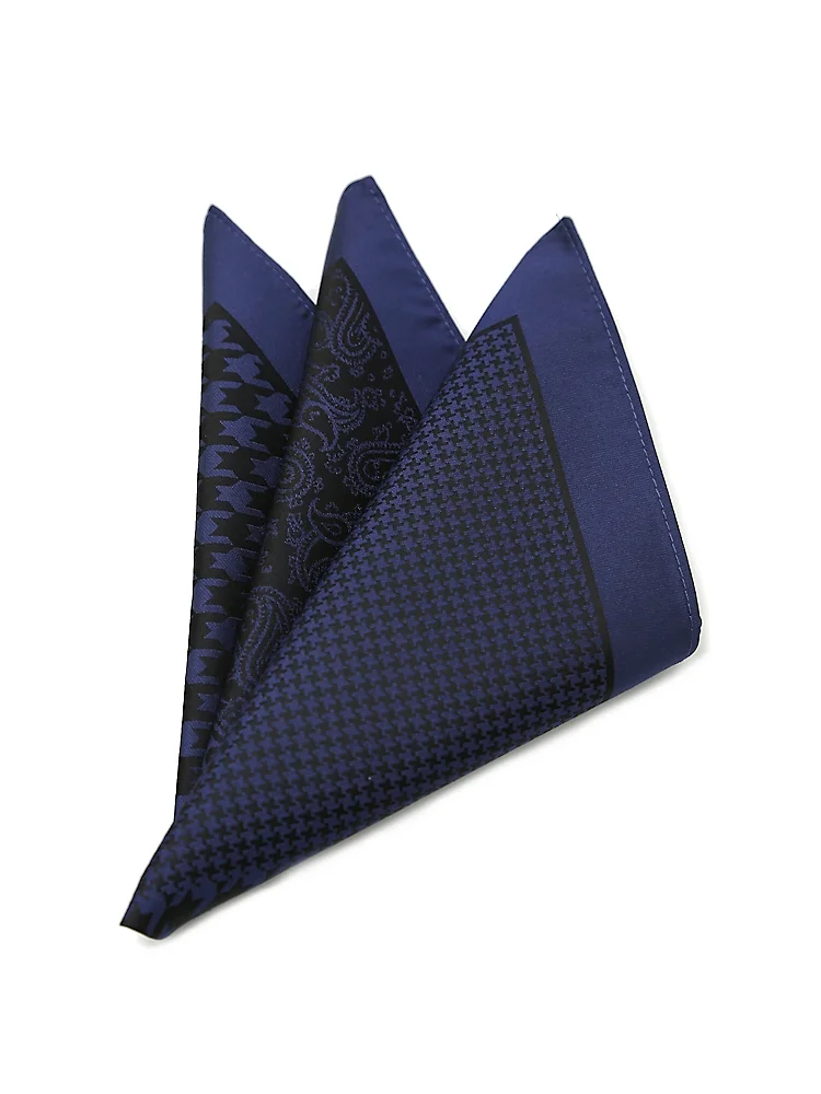 【シルク100%】ポケットチーフ四面(千鳥/格子/ペイズリー)パネルジャガード通年