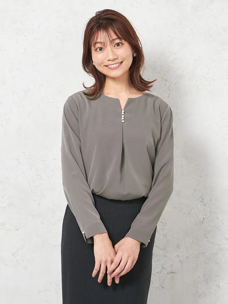【ウォッシャブル】ブラウス9分袖2枚仕立てフロントパ－ル無地SOFFICE秋冬【レディース】