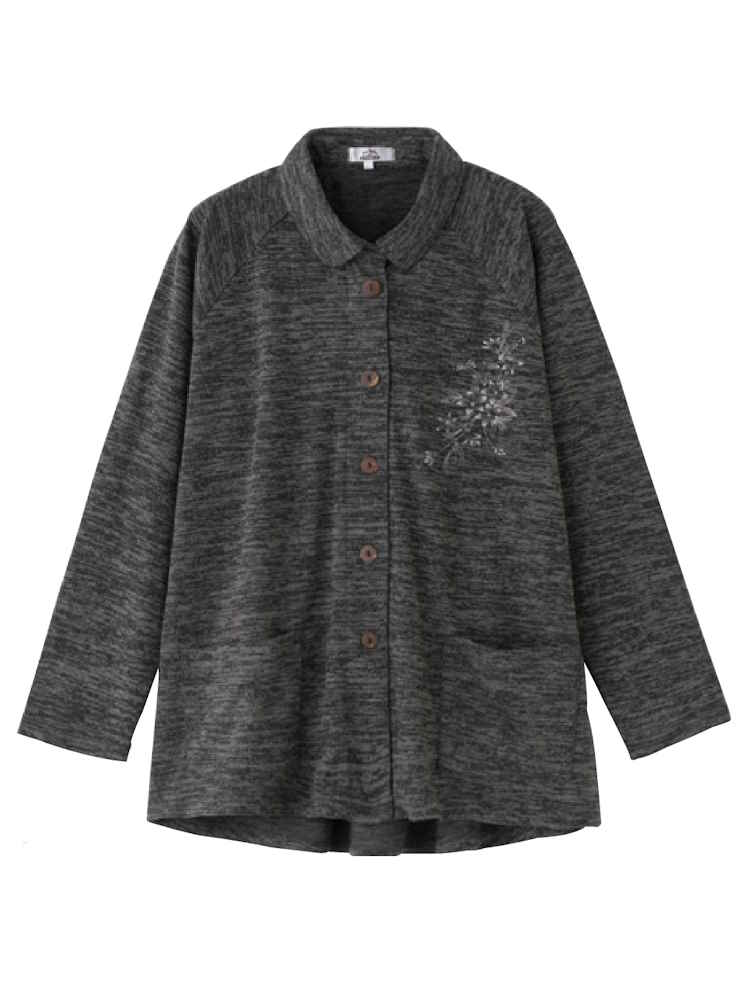 【前開き】【名前記入欄付】カット衿付マグネット釦カーディガン(指先ストレッチ)５／婦人用／レディース／高齢者／シニア／着脱しやすい／秋冬／おしゃれ／お出かけ／ギフト／プレゼント【CF】