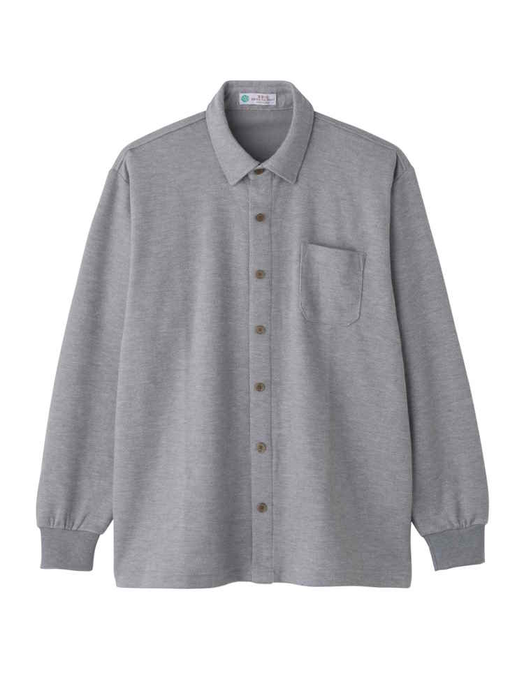 【前開き】【秋冬】綿混スナップ釦ニットシャツ２／紳士用／メンズ／シニア／高齢者／スナップボタン／着脱簡単／名前記入欄付／胸ポケット／秋冬／プレゼント／ギフト【CF】